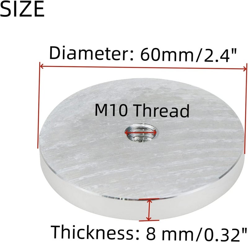 Mcredy Aluminum Disc M10 Thread 60mm/2.4" Diameter Glass Table Top Adapter Round Silver Set of 8 - Image 2